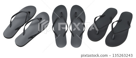 Set of beach flip-flops or sandals for summer holidays on white background. 135263243