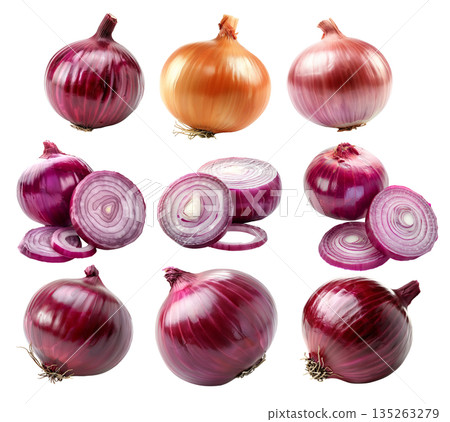Fresh red onions isolated on white background Fresh red onions isolated on white background 135263279