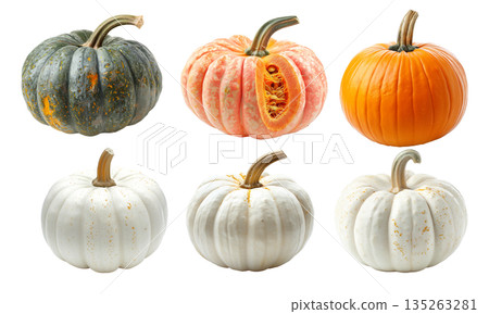 White lumina pumpkin isolated on a white background. Simplicity and natural beauty of the squash 135263281