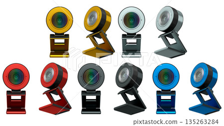 Web camera on stand for online video chat and conference on yellow background 135263284
