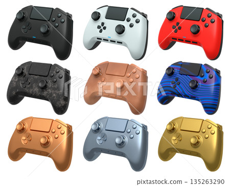 Collection of gaming controllers isolated on white background with clipping path 135263290