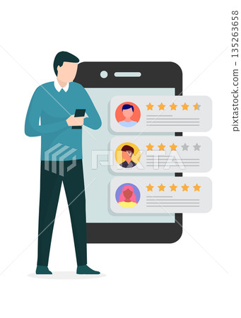 Employer search for workers for company based on rating. Search through mobile phone app. Stock illustration Employer search for workers for company based on rating. Search through mobile phone app. Stock illustration 135263658