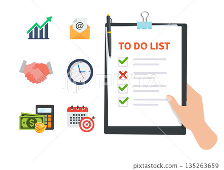 Hand holding a whiteboard containing a list of tasks to be completed. Hand holding a whiteboard containing a list of tasks to be completed. 135263659