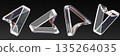 3d set of glass arrow cursors in outline style with rainbow light refraction effect on black background. Transparent computer mouse icons, click pointers, crystal navigation elements. 3D illustration 135264035