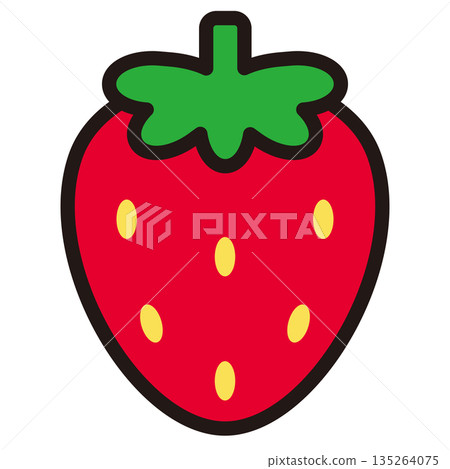 Simple, cute, solid colored line drawing vector illustration icon of red strawberry with leaves Simple, cute, solid colored line drawing vector illustration icon of red strawberry with leaves 135264075