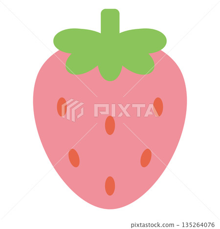 Simple, cute, solid colored pink strawberry with leaves vector illustration icon 135264076
