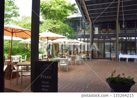 Terrace seating at Italian restaurant Lake Ashi Terrace in Hakone 135264215