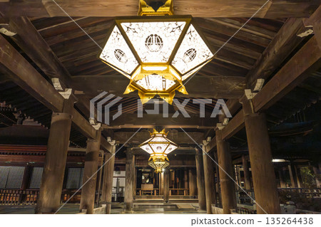 Early morning at Mt. Otowa, Kiyomizu-dera Temple, illuminated corridors, Kyoto City, Kyoto Prefecture 135264438