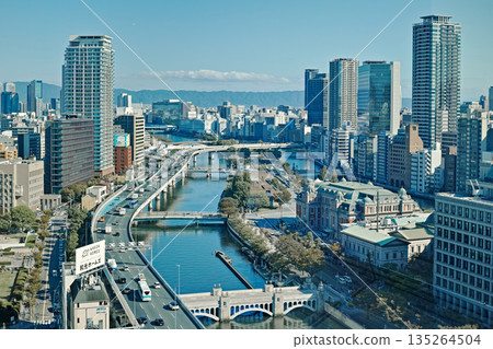 View to the east from Dojimahama Tower, Nakanoshima, Osaka 135264504
