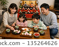 Family time preparing for Hinamatsuri 135264626