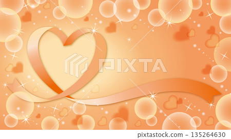 Orange ribbon heart floating background 135264630