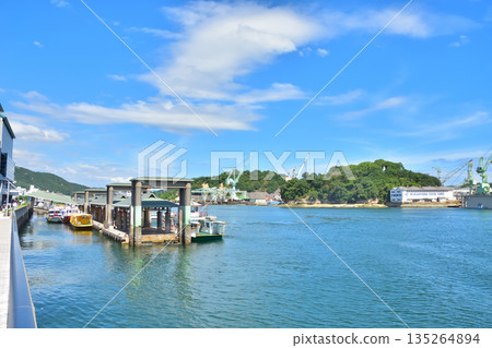 Hiroshima: Mukojima Dock and Onomichi Channel under the blue sky as seen from Onomichi Station Hiroshima: Mukojima Dock and Onomichi Channel under the blue sky as seen from Onomichi Station 135264894