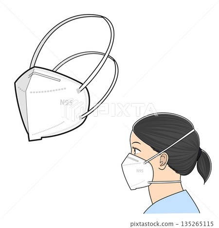 Profile of a woman wearing an N95 mask Profile of a woman wearing an N95 mask 135265115