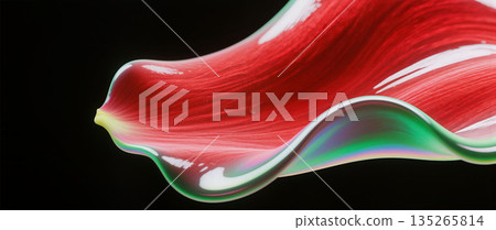 chic and sensuous crimson silk petal showcased against dark backdrop with luminous curves and green edges chic and sensuous crimson silk petal showcased against dark backdrop with luminous curves and green edges 135265814