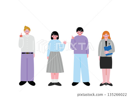 Illustration of a Western English teacher and Japanese students 135266022