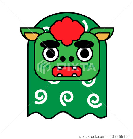 吉祥可愛的日本人物插畫，以舞獅為主題 135266101