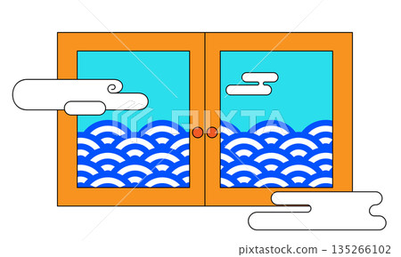A simple and easy-to-use background illustration depicting a Japanese-style window with a Seigaiha pattern. 135266102
