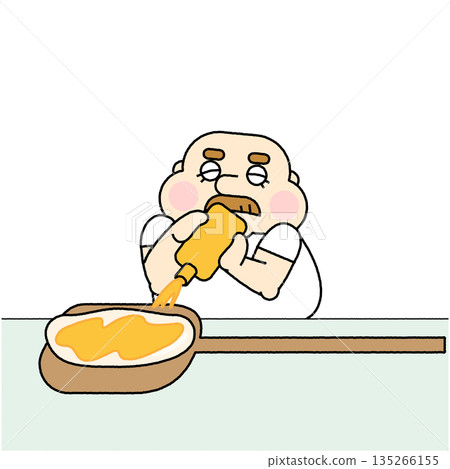 一幅滑稽的插圖，描繪了一位工匠製作披薩的場景。 135266155