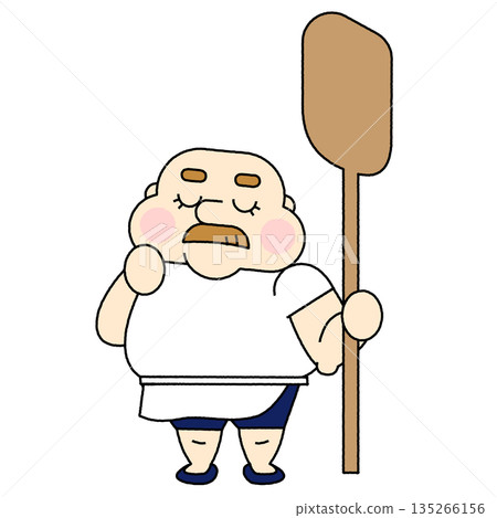 一幅滑稽的插圖,描繪了一位工匠等待披薩烤好的場景。 一幅滑稽的插圖,描繪了一位工匠等待披薩烤好的場景。 135266156