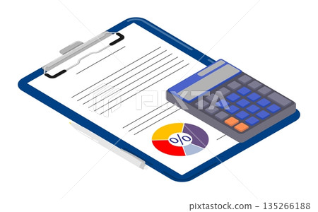 Isometric calculation of the loan volume and conclusion of a bank agreement for preferential credit services. Isolated cartoon vector on white background top view 135266188