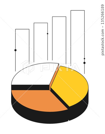 Isometric pie chart with rising profit graph. Contrast design with thin outline 3D vector isolated on white background Isometric pie chart with rising profit graph. Contrast design with thin outline 3D vector isolated on white background 135266189