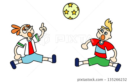 描繪孩子追逐足球的足球插圖 135266232