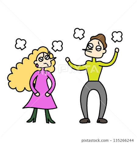 Comical illustration of a man and woman arguing and fighting Comical illustration of a man and woman arguing and fighting 135266244