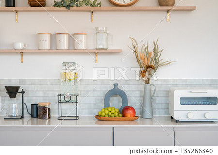 Stylish kitchen storage shelves, cupboards, kitchen cabinets Stylish kitchen storage shelves, cupboards, kitchen cabinets 135266340