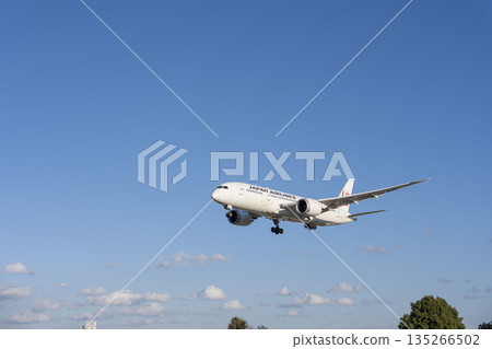 傍晚的大阪機場（伊丹機場）。一架飛機正在降落。大阪府豐中市。 135266502