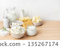 Dairy products assortment including milk, cheese, butter, yogurt 135267174
