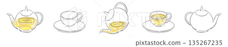 Hand-drawn glass herbal tea set illustration (chamomile teapot and cups) Hand-drawn glass herbal tea set illustration (chamomile teapot and cups) 135267235