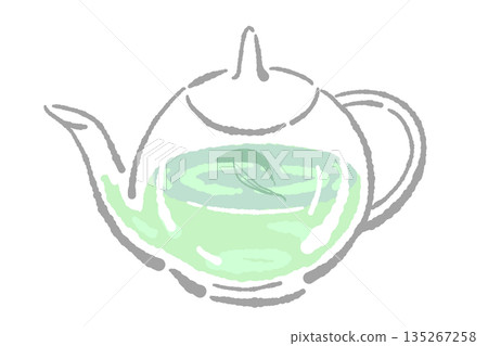 Hand-drawn glass herbal tea set illustration (sage teapot and cups) Hand-drawn glass herbal tea set illustration (sage teapot and cups) 135267258