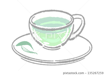 Hand-drawn glass herbal tea set illustration (sage teapot and cups) Hand-drawn glass herbal tea set illustration (sage teapot and cups) 135267259
