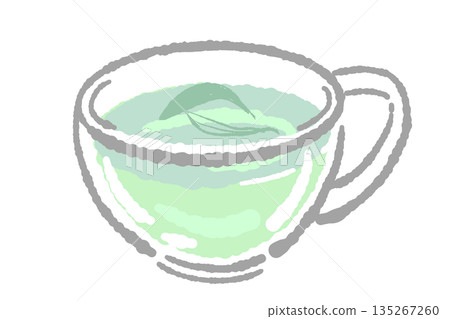 Hand-drawn glass herbal tea set illustration (sage teapot and cups) Hand-drawn glass herbal tea set illustration (sage teapot and cups) 135267260