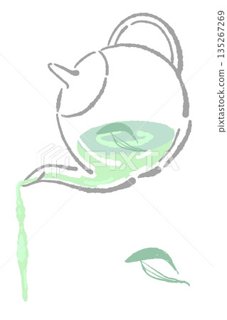 Hand-drawn glass herbal tea set illustration (sage teapot and cups) 135267269