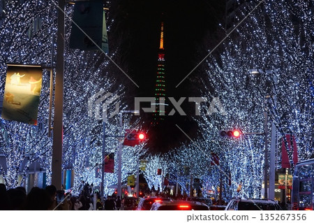 聖誕樹顏色的東京鐵塔和櫸坂燈光秀,12月,港區2328 聖誕樹顏色的東京鐵塔和櫸坂燈光秀,12月,港區2328 135267356