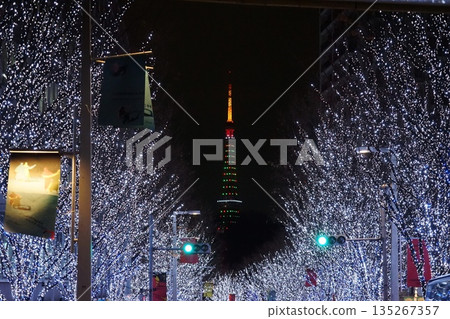 聖誕樹顏色的東京鐵塔和櫸坂燈光秀,12月,港區2329 聖誕樹顏色的東京鐵塔和櫸坂燈光秀,12月,港區2329 135267357