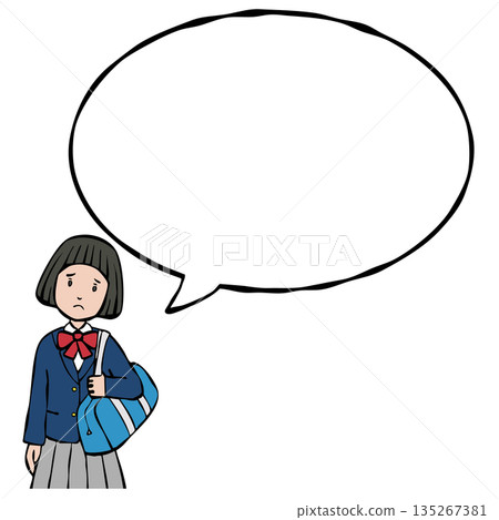 身穿制服的女孩，旁邊有個對話框 135267381