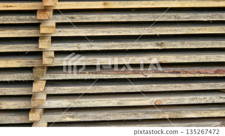 Stored wooden boards, lumber, logging complex, raw materials for furniture and construction, wood as a natural resource, woodworking industry Stored wooden boards, lumber, logging complex, raw materials for furniture and construction, wood as a natural resource, woodworking industry 135267472