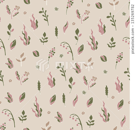 Soft Beige Botanical Scatter with Green 135269782