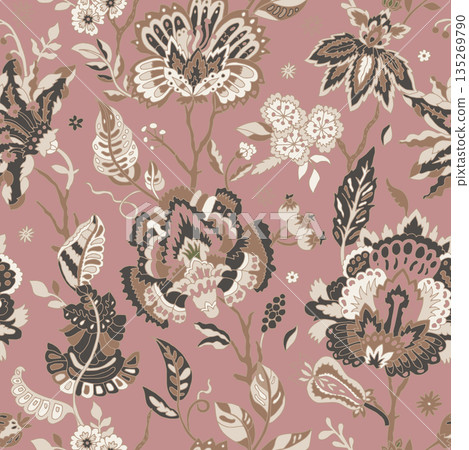 Dusty Rose Elegant Boho Floral Pattern 135269790