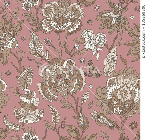 Romantic Taupe Boho Floral Pattern 135269806