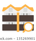 Simple apartment icon + magnifying glass 135269901