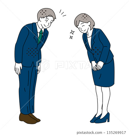 商業插畫：面帶微笑的男女鞠躬 135269917