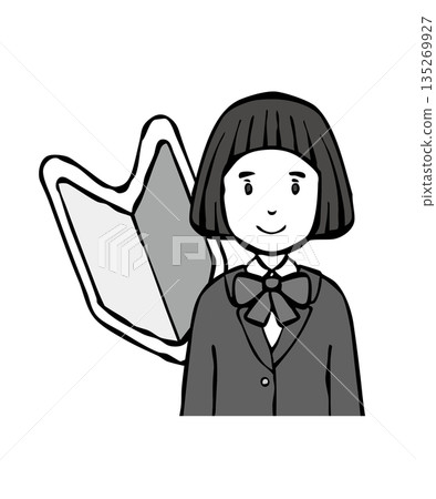 [Monochrome] Girl in uniform, blazer, young leaf mark 135269927