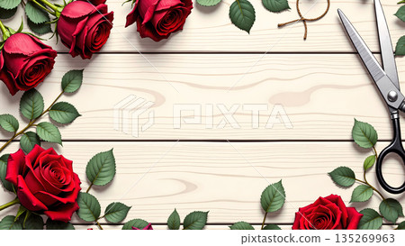 romantic red roses floral craft background. 135269963
