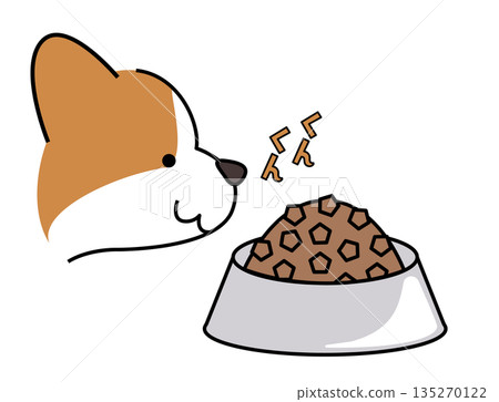 一幅可愛的柯基犬等待食物的插圖 一幅可愛的柯基犬等待食物的插圖 135270122