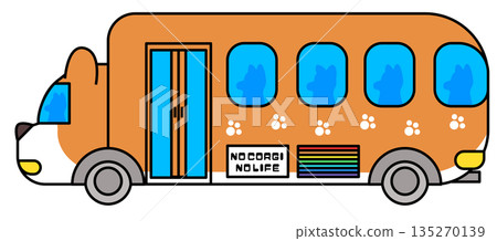 Illustration of a cute shuttle bus with a dog paw print design Illustration of a cute shuttle bus with a dog paw print design 135270139