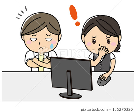 Men and women who notice mistakes while working on a computer | Illustration of business troubles and errors 135270320