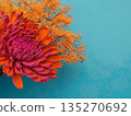 Bright orange flowers and turquoise background 135270692